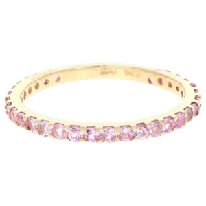 0.92 Carat Round Cut Pink Sapphire Band 14 Karat Yellow Gold