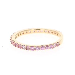 0.92 Carat Round Cut Pink Sapphire Band 14 Karat Yellow Gold