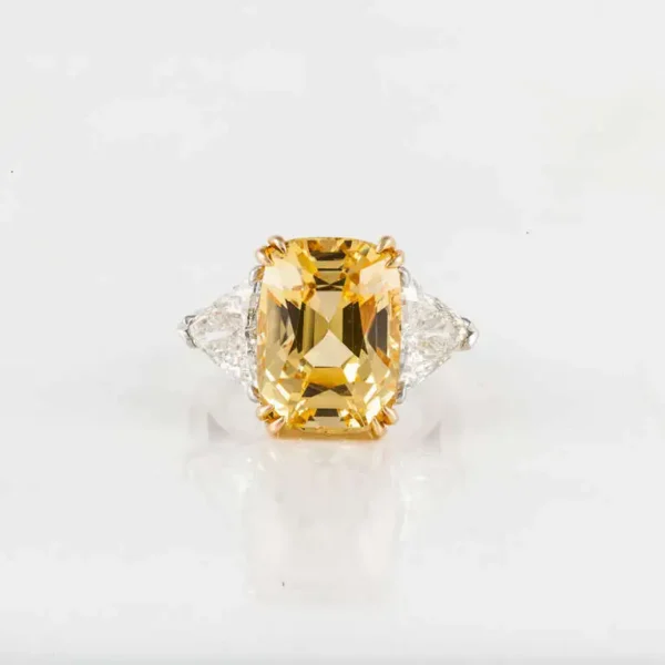 16.79 Carat Cushion-Cut Yellow Sapphire and Diamond Ring - Image 3