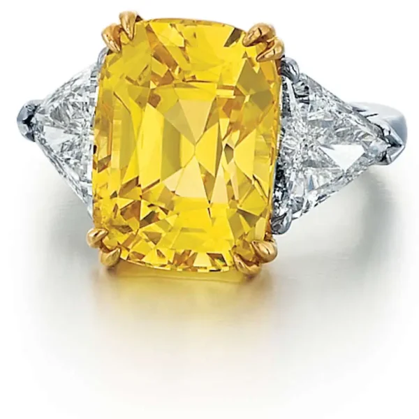 16.79 Carat Cushion-Cut Yellow Sapphire and Diamond Ring - Image 2