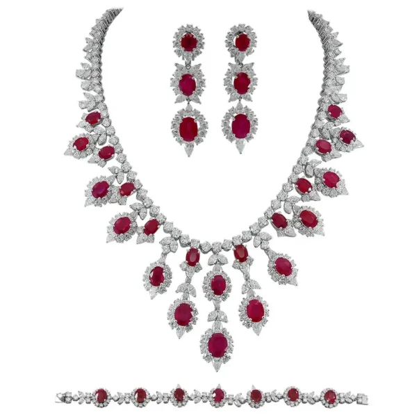 18 Karat Gold Diamond Burma Ruby Necklace Suite - Image 5