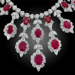 18 Karat Gold Diamond Burma Ruby Necklace Suite