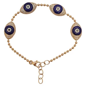 18 Karat Rose Gold Diamond and Lapis Lazuli Evil Eye Bracelet