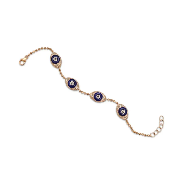 18 Karat Rose Gold Diamond and Lapis Lazuli Evil Eye Bracelet - Image 4