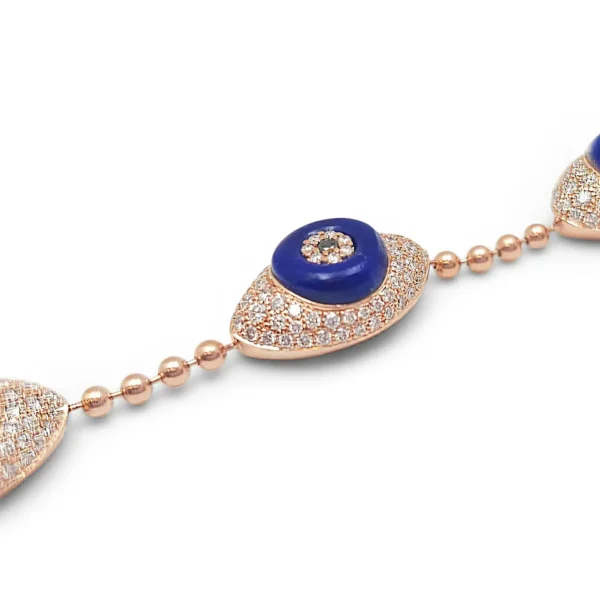 18 Karat Rose Gold Diamond and Lapis Lazuli Evil Eye Bracelet - Image 3