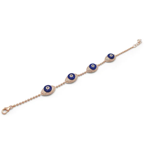 18 Karat Rose Gold Diamond and Lapis Lazuli Evil Eye Bracelet - Image 2