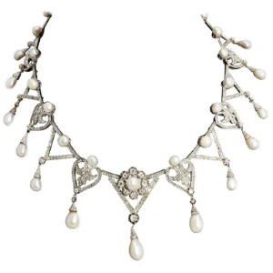 1910s Important Antique Natural Pearl Diamond Platinum Necklace