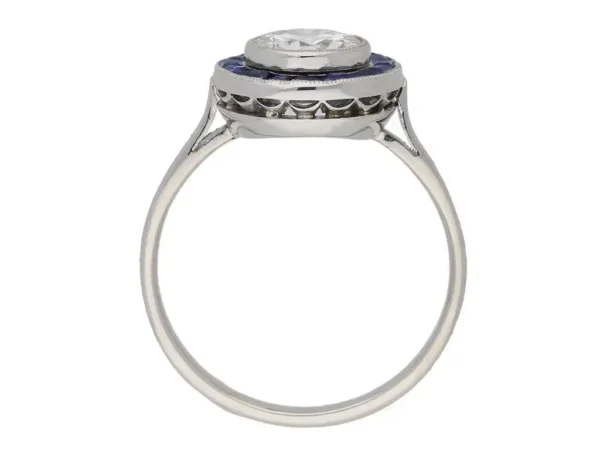 1915 english sapphire Diamond platinum target ring - Image 3