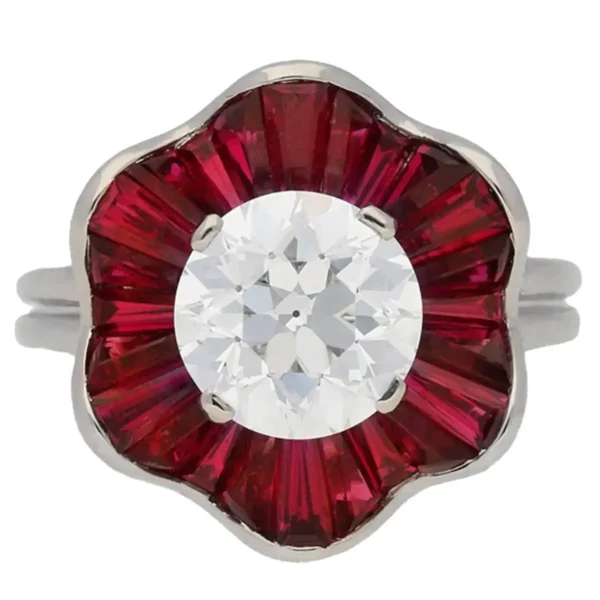 1970s Oscar Heyman Brothers Ruby Diamond Platinum Cluster Ring - Image 6