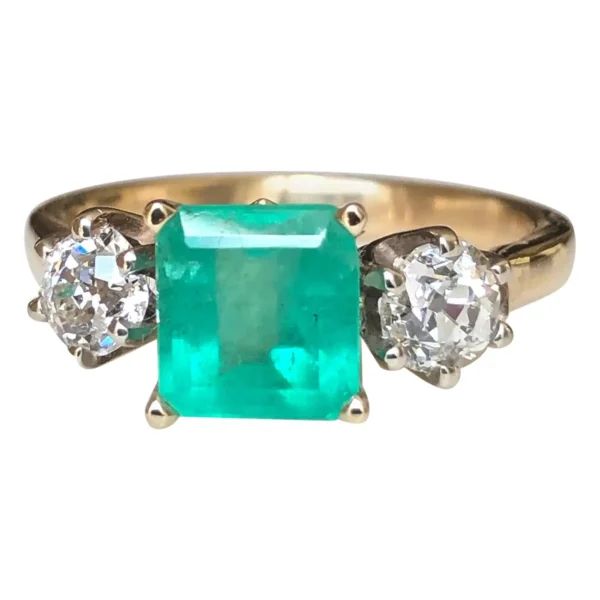 2.33 Carat Natural Colombian Emerald Old European Diamond Engagement Ring Gold - Image 7