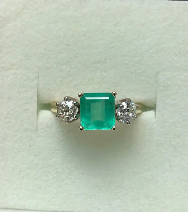 2.33 Carat Natural Colombian Emerald Old European Diamond Engagement Ring Gold - Image 10