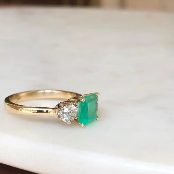 2.33 Carat Natural Colombian Emerald Old European Diamond Engagement Ring Gold - Image 9