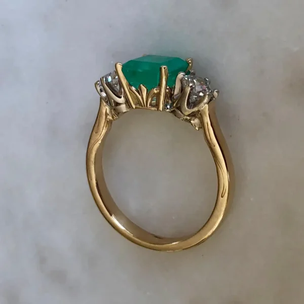 2.33 Carat Natural Colombian Emerald Old European Diamond Engagement Ring Gold - Image 6