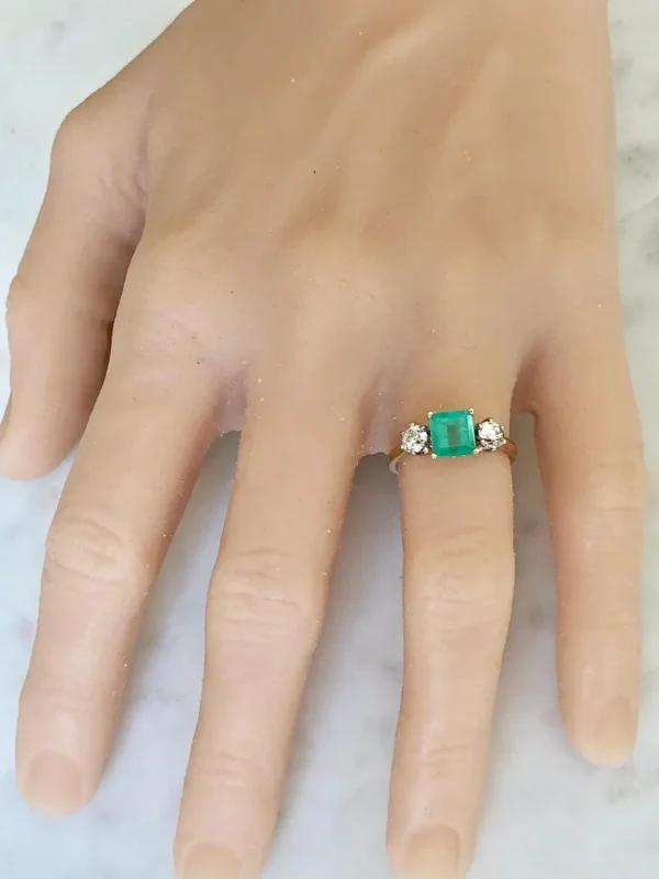 2.33 Carat Natural Colombian Emerald Old European Diamond Engagement Ring Gold - Image 12