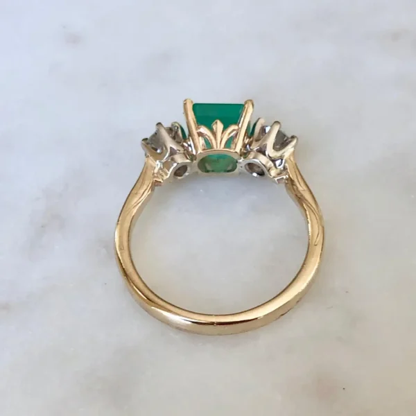 2.33 Carat Natural Colombian Emerald Old European Diamond Engagement Ring Gold - Image 4