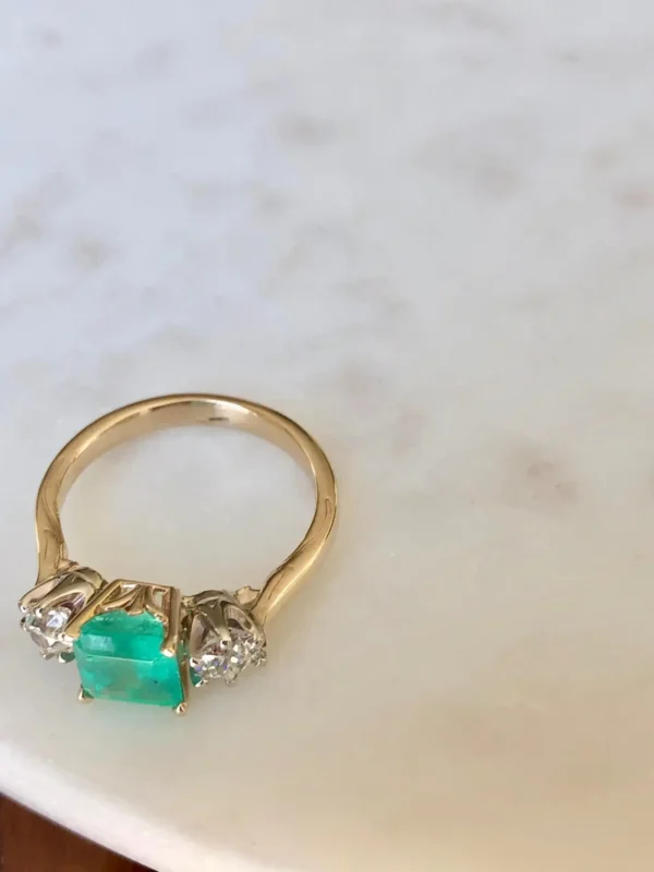 2.33 Carat Natural Colombian Emerald Old European Diamond Engagement Ring Gold - Image 11