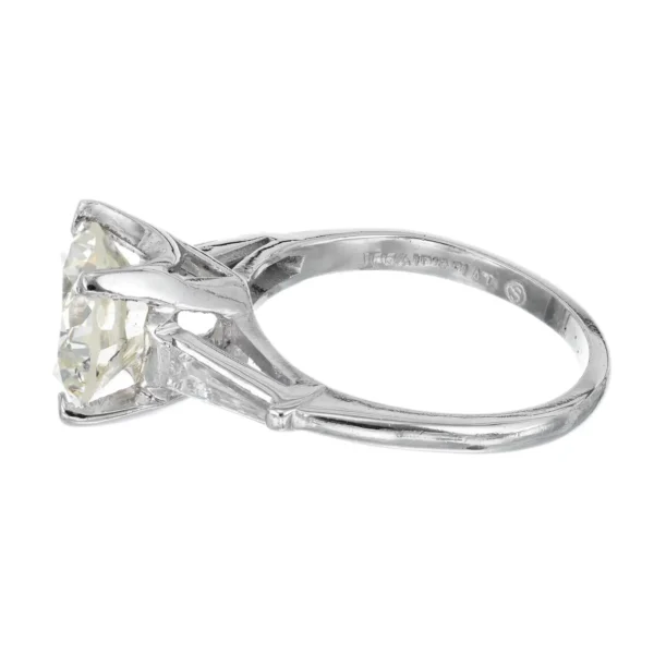 2.53 Carat Round Cut Baguette Diamond Three-Stone Platinum Engagement Ring - Image 4