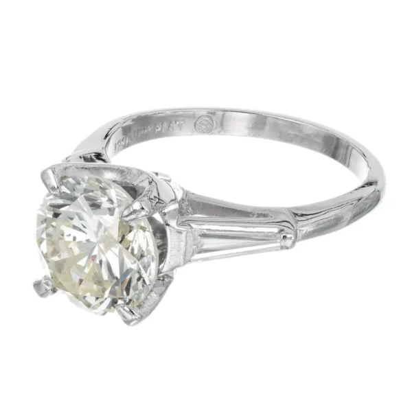 2.53 Carat Round Cut Baguette Diamond Three-Stone Platinum Engagement Ring - Image 3