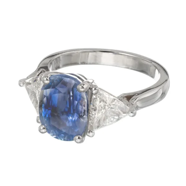 3.90 Carat Sapphire Diamond Platinum Three-Stone Engagement Ring - Image 2