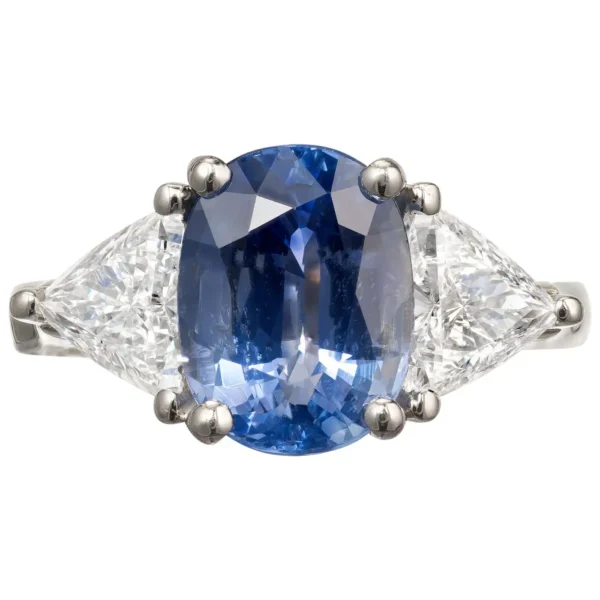 3.90 Carat Sapphire Diamond Platinum Three-Stone Engagement Ring - Image 3