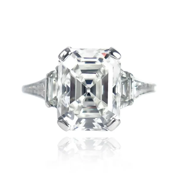 4.07 ct Emerald Cut Diamond Art Deco Engagement Ring with Trapezoid Side Stones - Image 2