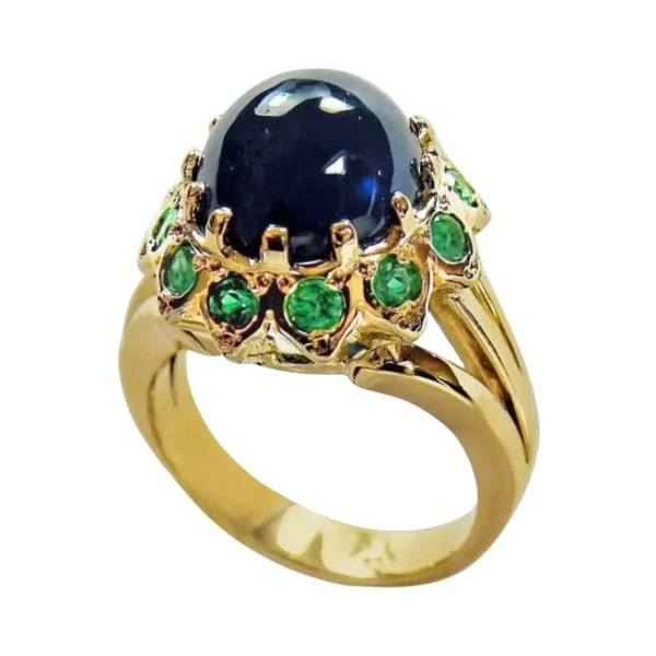 9.00 Carat Cabochon Cut Blue Sapphire Emerald Ring 18 Karat - Image 3