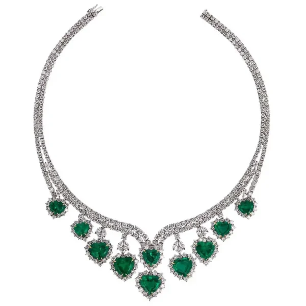 Andreoli Heart Shape Colombian Emerald Diamond Necklace CDC Certified 18Kt Gold - Image 3