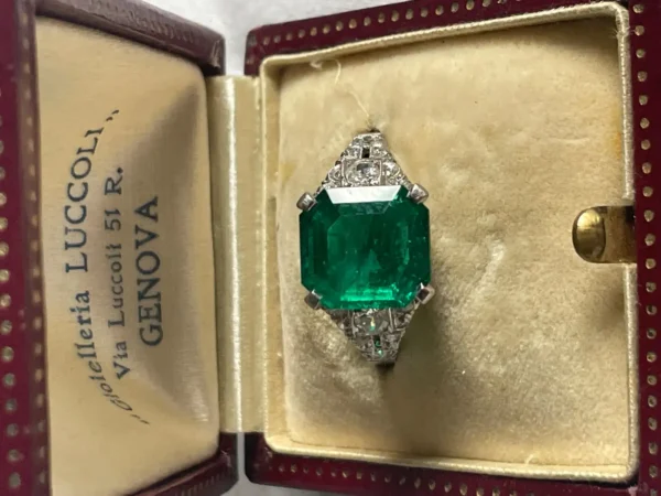 Art Deco 4.03 Colombia Minor Oil Emerald Ring - Image 2