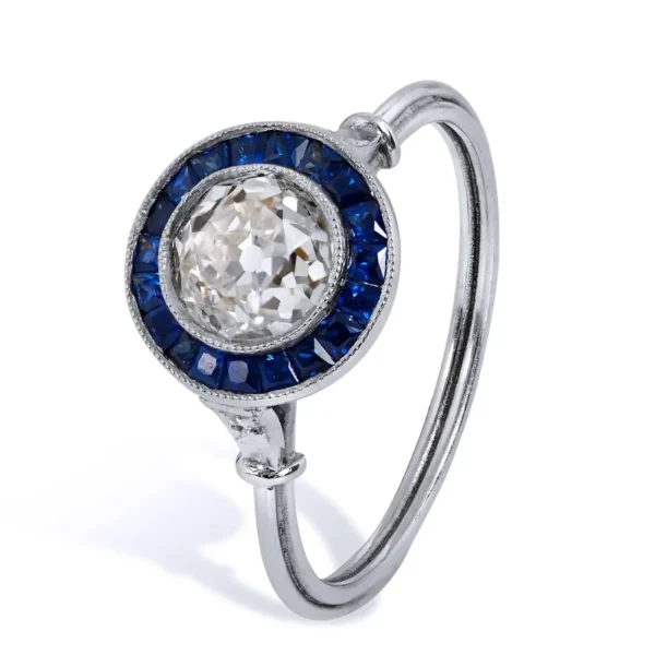 Art Deco Style 1.16 Carat Old European Cut Diamond Sapphire Platinum Ring 6.5 - Image 2