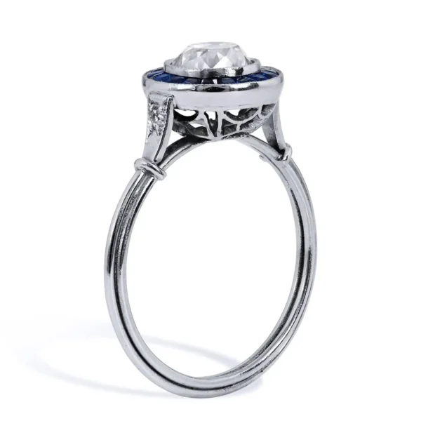 Art Deco Style 1.16 Carat Old European Cut Diamond Sapphire Platinum Ring 6.5 - Image 3