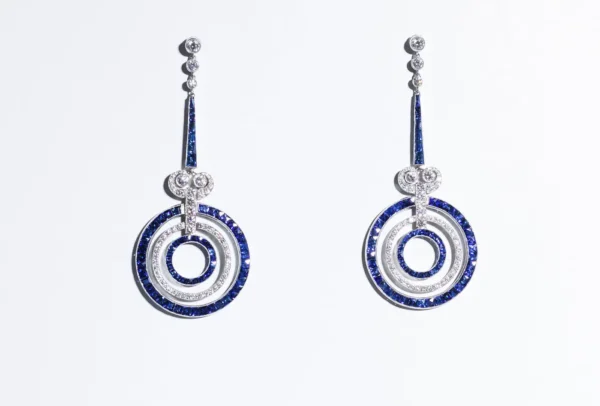 Art Deco Style Sapphire Diamond Platinum Earrings - Image 6