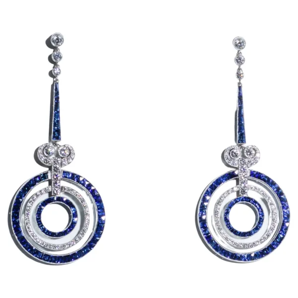 Art Deco Style Sapphire Diamond Platinum Earrings - Image 3