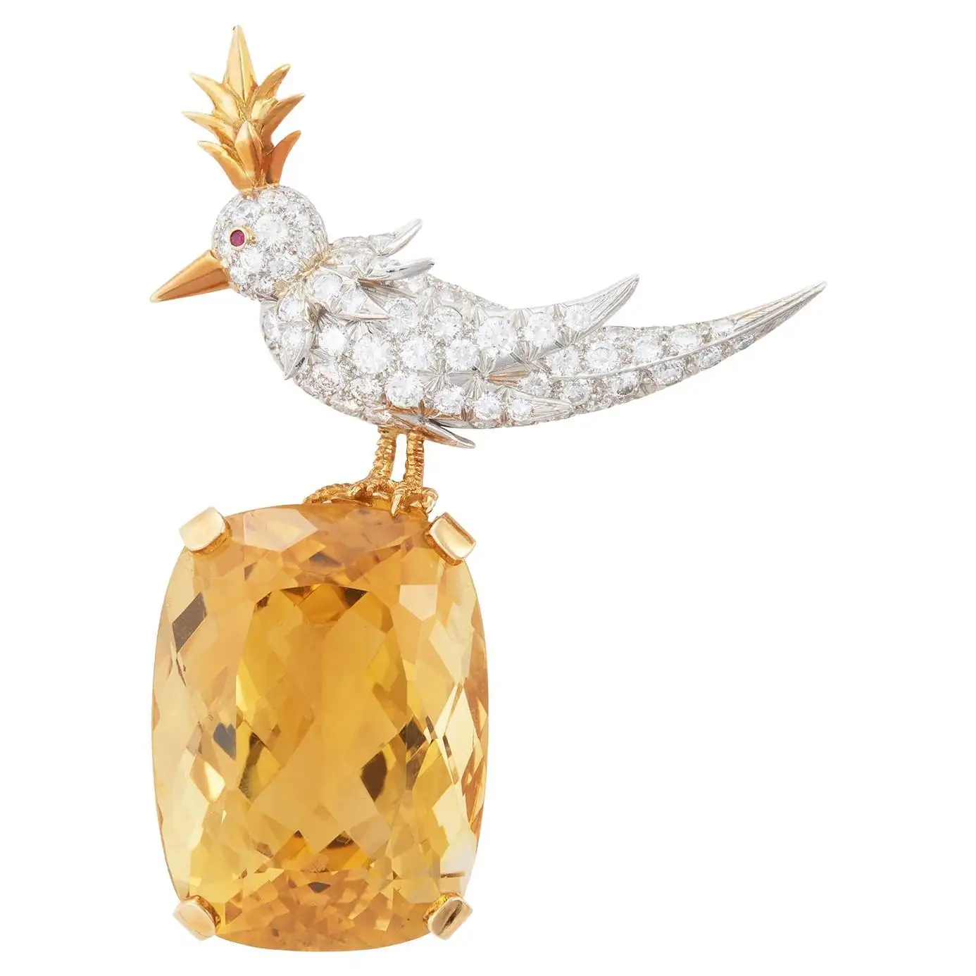 Bird on a Rock Citrine and Diamond