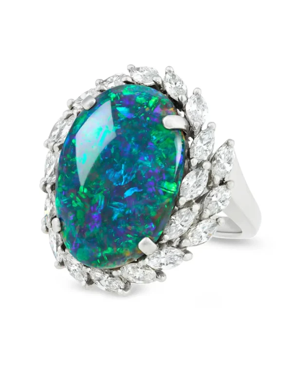 Black Opal and Diamond Ring 8.28