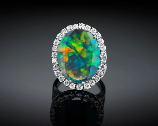 Black Opal and Diamond Ring 9.10