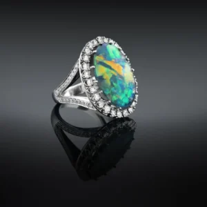 Black Opal and Diamond Ring 9.10 Carats