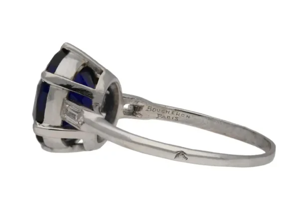 Boucheron Paris Solitaire Natural Unenhanced Burmese Sapphire Diamond Ring - Image 4