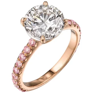 Brilliant Round Engagement Ring with Pink Diamonds GIA Certified 3.01 Carat