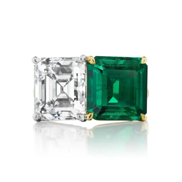 Bulgari Twin Ring 5.79ct Emerald and 7.25ct Diamond 18k Gold and Platinum - Image 2