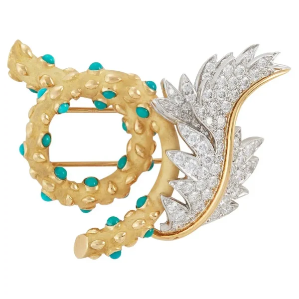 Buy Diamond and Turquoise brooch