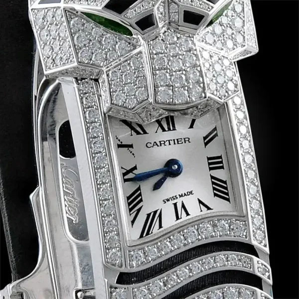 Cartier White Gold Diamond Onyx Panthere Secrete de Cartier Quartz Wristwatch - Image 4