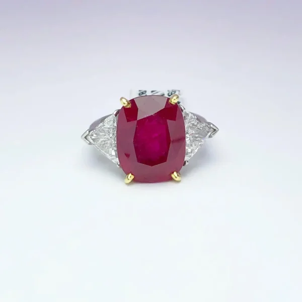 Cellini 13.26CT Cushion Burmese Ruby Three-Stone Ring with 2.37 Carat Diamonds - Image 3