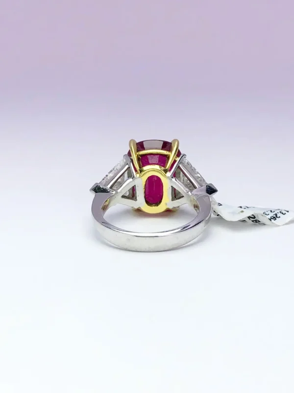 Cellini 13.26CT Cushion Burmese Ruby Three-Stone Ring with 2.37 Carat Diamonds - Image 10