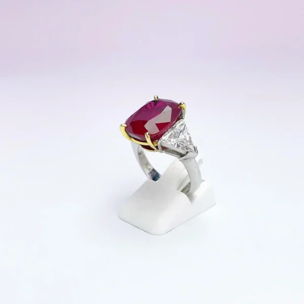 Cellini 13.26CT Cushion Burmese Ruby Three-Stone Ring with 2.37 Carat Diamonds - Image 9