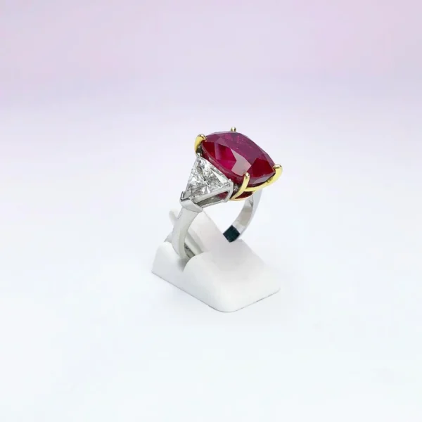 Cellini 13.26CT Cushion Burmese Ruby Three-Stone Ring with 2.37 Carat Diamonds - Image 7