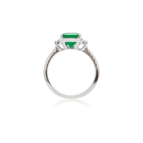 Certified Colombian Emerald White Diamond 18K Three-Stone Engagement Ring - Image 4