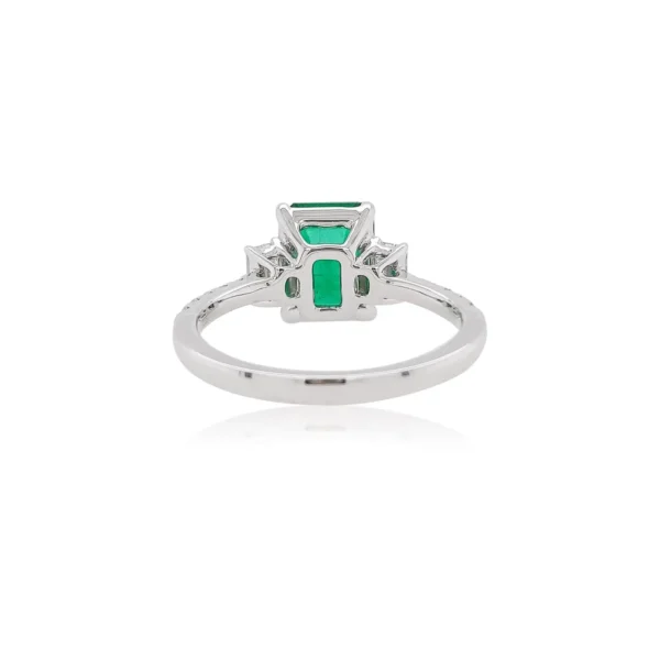 Certified Colombian Emerald White Diamond 18K Three-Stone Engagement Ring - Image 3