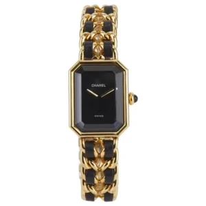 Chanel Black Leather Gold Plated