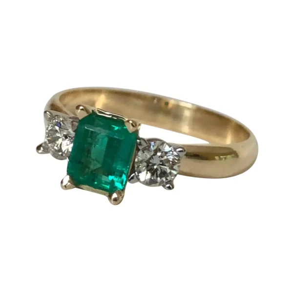 Colombian Emerald Diamond Three-Stone Engagement Ring 18 Karat - Image 6