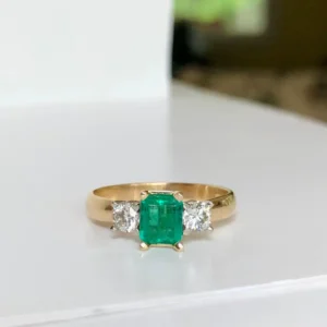 Colombian Emerald Diamond Three-Stone Engagement Ring 18 Karat